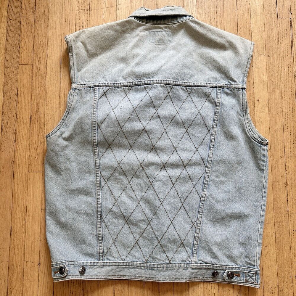 Vintage Light Wash Denim Vest with Diamond Stitch Back
